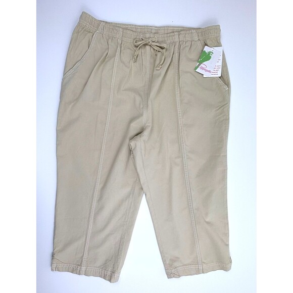 NWT Pappagallo Crop Cotton Beach Capris Wide Leg Stone Khaki Drawstring Comfy XL - Picture 1 of 13